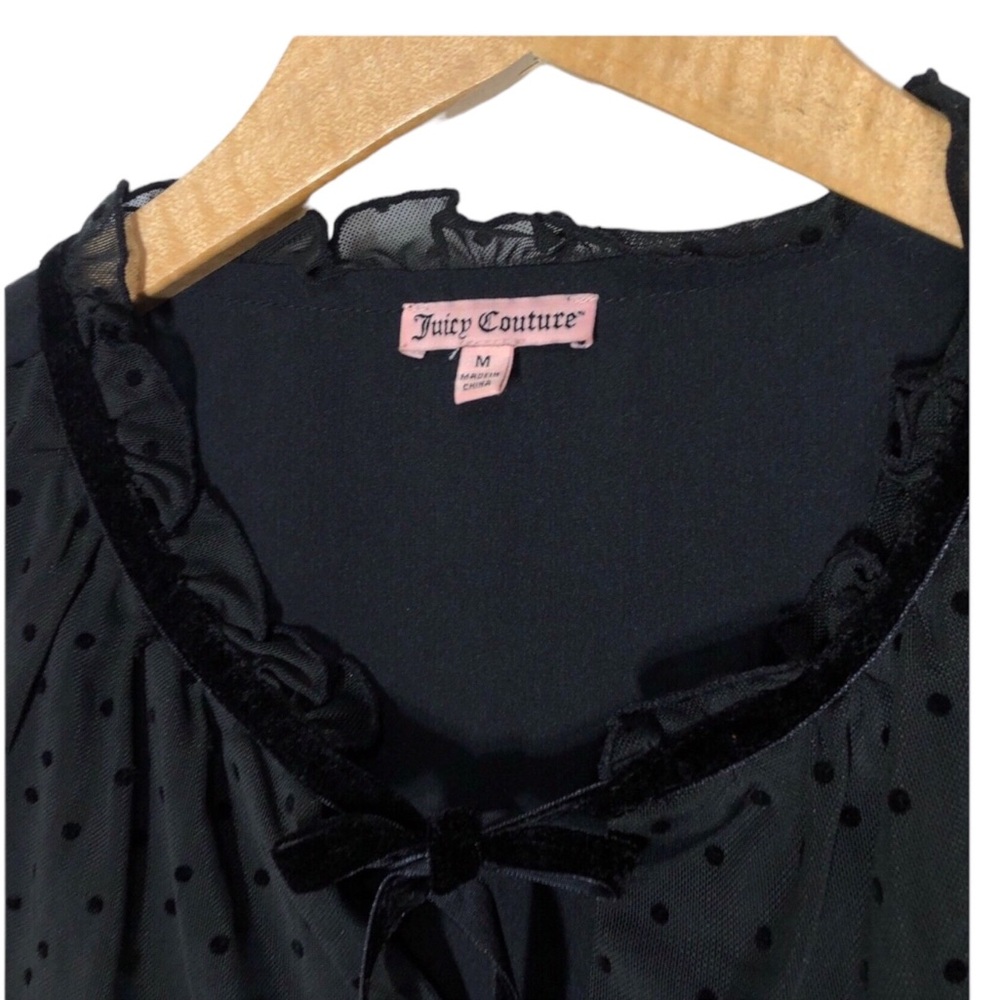 Juicy Couture Womens Sheer Polka Dot Tie Neck Blouse - Picture 5 of 5